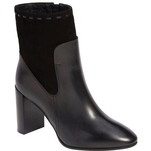 AQUATALIA Fineena Black Italian Leather Suede Block Heel Ankle Booties sz 10.5